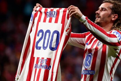 Antoine Griezmann celebra su gol 200 con el Atlético de Madrid.