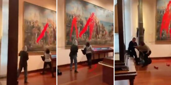 Dos piradas arruinan con pintura roja un cuadro de José Garnelo y Alda en el Museo Naval