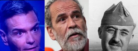 Pedro Sánchez, Willy Toledo y Francisco Franco