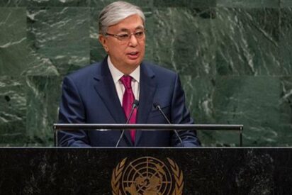 El presidente Tokayev en su discurso en la Asamblea de la ONU. 